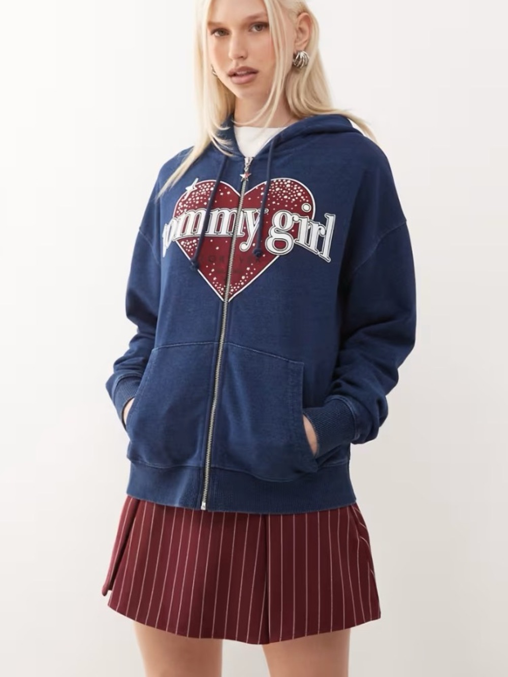 Tommy Hilfiger Tommy Girl Navy Full-Zip Hoodie with Heart Graphic
